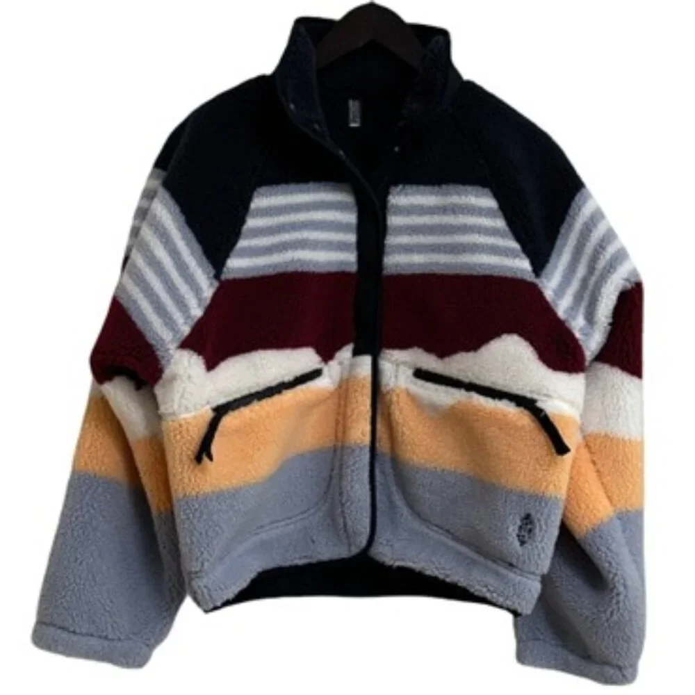 NWOT Free People Movement Hit The Slopes Printed Fleece Jacket - Striped Small